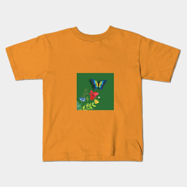 Spring Flowers, Honeybee & Butterfly Kids T-Shirt by livmilano